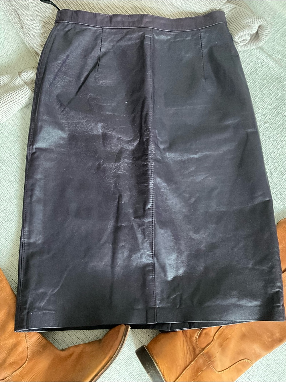 Vintage Smart Set Eggplant Leather Pencil Skirt | Made in Canada | ILGWU Union 9
